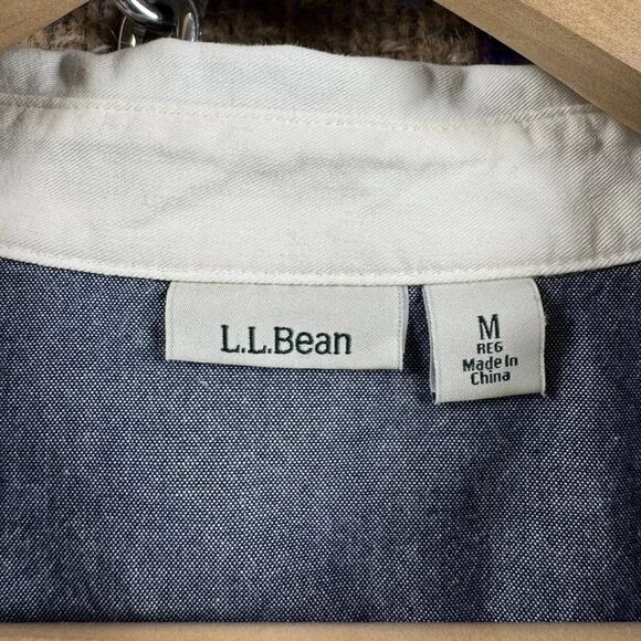 L.L. Bean Mens Polo Rugby Long Sleeve Blue Striped Size Medium Collard Shirt - Picture 3 of 7